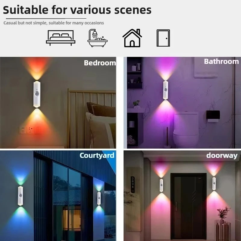 LED Night Lights Double-head Sunset Wall Lamp Motion Sensor RGB Ambient Light Magnetic USB Rechargeable Party Corridor Closets