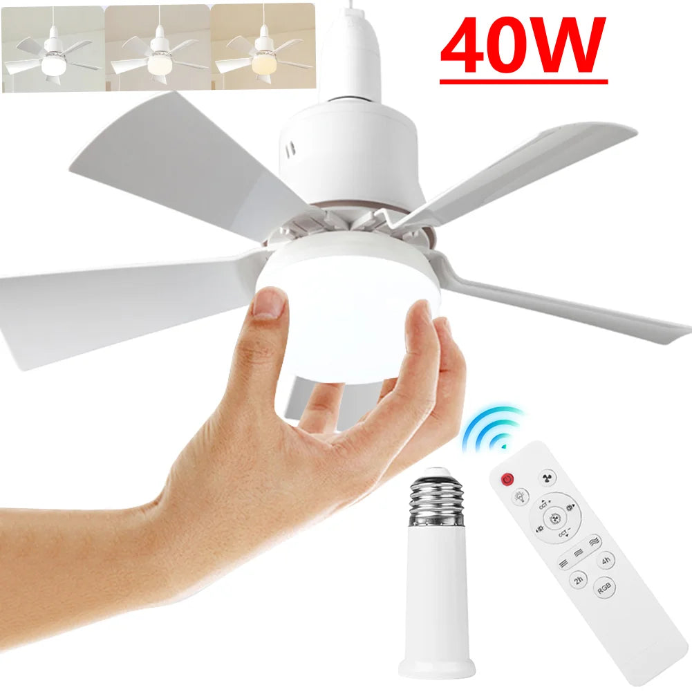 2 In 1 Hanging Fan with LED Light E27 Universal Dimming Drone Fan Silent Ceiling Drone Fan for Dining Room Bedroom Living Room