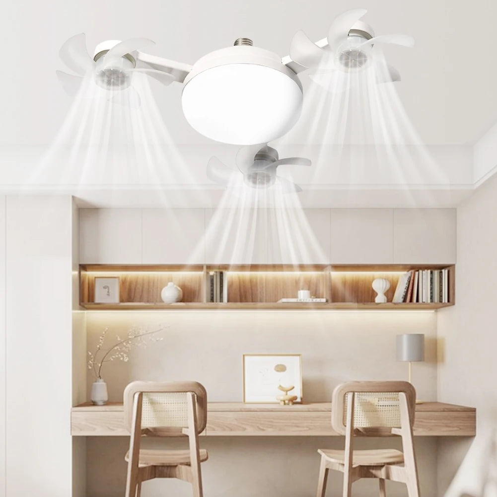 2 In 1 Hanging Fan with LED Light E27 Universal Dimming Drone Fan Silent Ceiling Drone Fan for Dining Room Bedroom Living Room